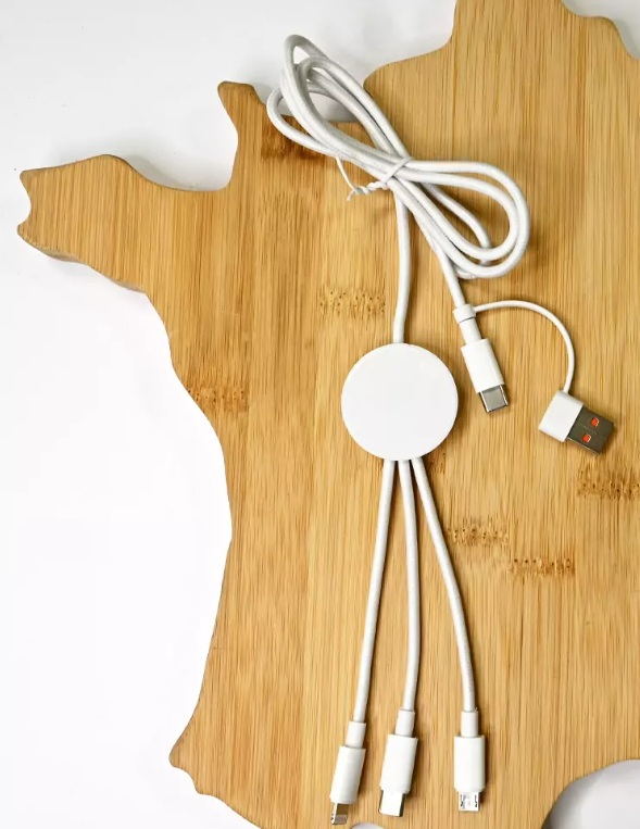 Multicâble publicitaire 5-en-1 personnalisable Flexy Blanc