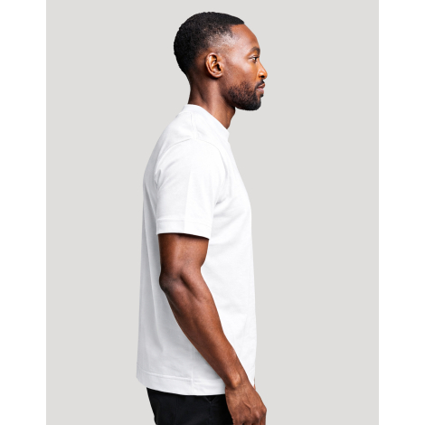 T-shirt homme publicitaire Aurele blanc en coton bio fabriqué en France, vue de profil