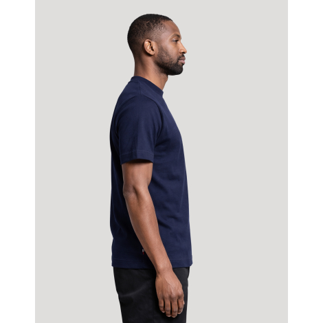 T-shirt homme publicitaire Aurele bleu marine en coton bio fabriqué en France, vue de profil