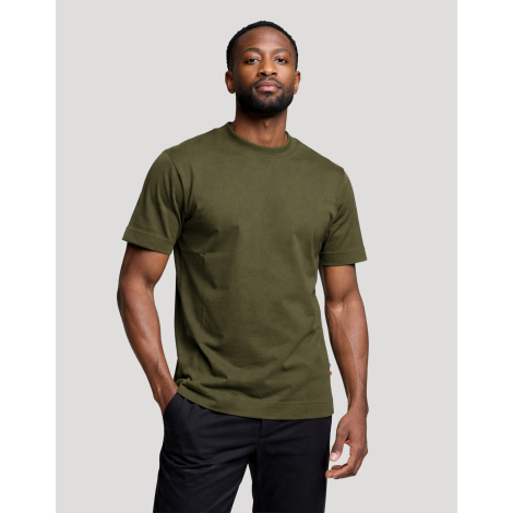T-shirt homme publicitaire Aurele kaki en coton bio fabriqué en France, vue de face.