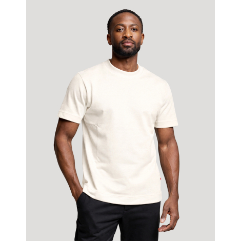 T-shirt homme publicitaire Aurele écru en coton bio fabriqué en France, vue de face
