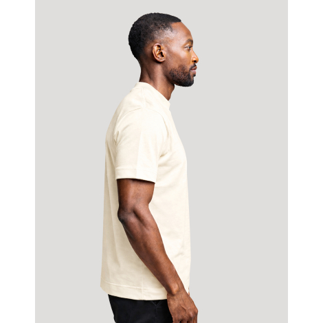 T-shirt homme publicitaire Aurele écru en coton bio fabriqué en France, vue de profil