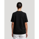 T-shirt femme Hersch noir vu de dos avec pantalon blanc et dos uni, aucune personnalisation apparente T-shirt femme Hersch noir vu de dos avec pantalon blanc et dos uni, aucune personnalisation apparente