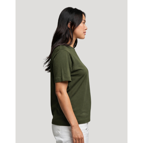 T-shirt femme Hersch kaki vu de profil avec manches courtes et col rond, sans marquage visible