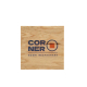 Sous-bock carré en bois clair personnalisé avec logo de restaurant, présenté sur fond blanc.