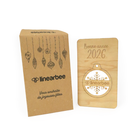 Carte de vœux publicitaire en bois avec décoration détachable