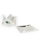 Cocotte en papier ensemencé personnalisée, présentée ouverte et pliée sur fond blanc.